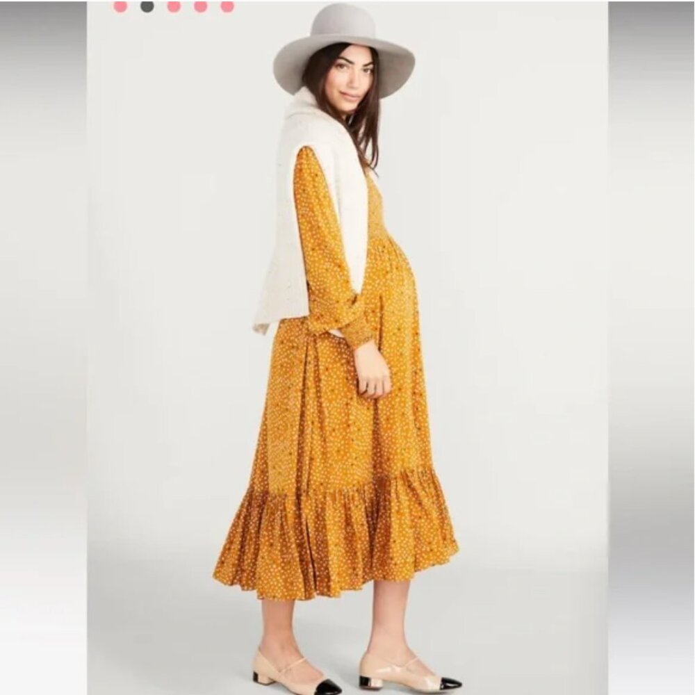 HATCH 0 Yellow Lana Maternity Dress Midi Longsleeve Comfy Women's XS Fall